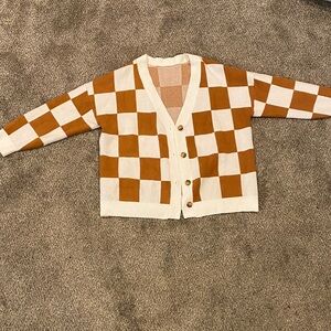 Womens Checkered Cardigan - Brown and White